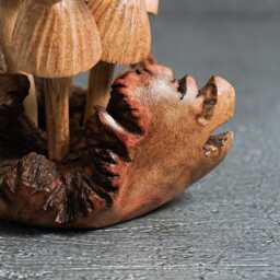 Hand Carved Wooden Mushroom Ornament With Bees Unique Decor 4 - thumbnail 4