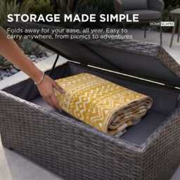 Yellow & White Anna Aztec Outdoor Rug - Recycled Plastic Waterproof Patio Mat - thumbnail 3