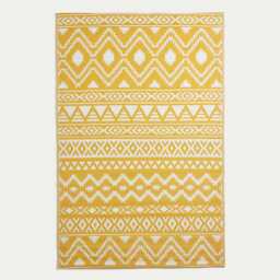 Yellow & White Anna Aztec Outdoor Rug - Recycled Plastic Waterproof Patio Mat - thumbnail 1