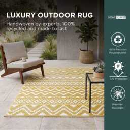 Yellow & White Anna Aztec Outdoor Rug - Recycled Plastic Waterproof Patio Mat - thumbnail 2