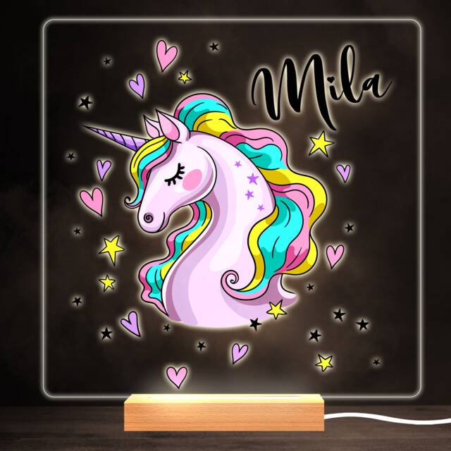 Magical Unicorn Colourful Square Personalised Gift Led Lamp Night Light - Bedroom - image 1