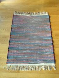 "Black, Red & Royal Blue Cotton Rug, 39"" L X 28" - thumbnail 1