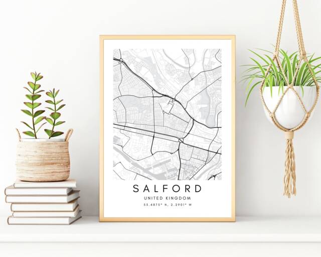 Salford Minimalist Map Art Print United Kingdom Wall Decor - image 1