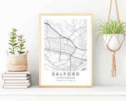 Salford Minimalist Map Art Print United Kingdom Wall Decor - thumbnail 1