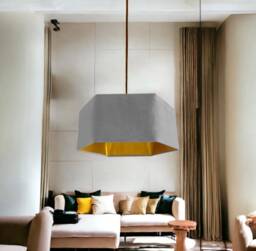 New Luxury Premium Quality Royal Silver Grey Hexagon Velvet Lamp Shade Pendant Light With Metallic Lining - thumbnail 1