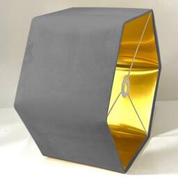 New Luxury Premium Quality Royal Silver Grey Hexagon Velvet Lamp Shade Pendant Light With Metallic Lining - thumbnail 2