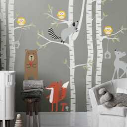 Woodland Creatures Birch Forest Wall Decal Removable Nursery Stickers For Kids Room Decoration - thumbnail 3
