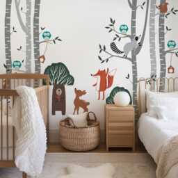 Woodland Creatures Birch Forest Wall Decal Removable Nursery Stickers For Kids Room Decoration - thumbnail 2
