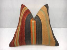 Vintage Handwoven Kilim Pillow, Bohemian Turkish Home Decor - 16x16 - thumbnail 1