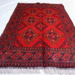 3'5x5'0 Ft Afghan Bokhara Red Rug, Turkmen Oriental Geometric Khal Mohammedi Bukhara Handmade Livingroom, D??cor Office Rug - thumbnail 2