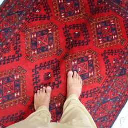 3'5x5'0 Ft Afghan Bokhara Red Rug, Turkmen Oriental Geometric Khal Mohammedi Bukhara Handmade Livingroom, D??cor Office Rug - thumbnail 3
