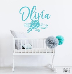 Nursery Flower Monogram With Name - Vinyl Text Wall Art Custom Home Decor - thumbnail 1