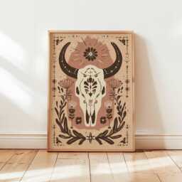 Western Cow Skull Art Print, Floral Longhorn Poster, Boho Wall Decor, Desert Rustic Cowgirl Art, Southwestern Home Print - thumbnail 1