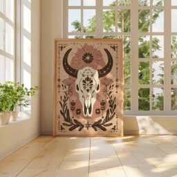 Western Cow Skull Art Print, Floral Longhorn Poster, Boho Wall Decor, Desert Rustic Cowgirl Art, Southwestern Home Print - thumbnail 2