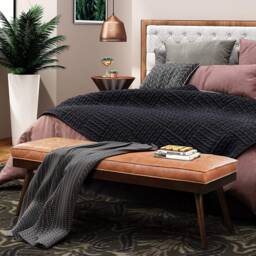 Wooden Bench With Full Grain Leather Upholstered Cushion