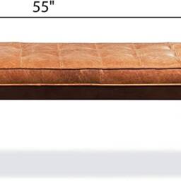 Wooden Bench With Full Grain Leather Upholstered Cushion - thumbnail 3