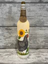 Chicken Light Up Bottle Decouoage - Night Light, Chicken Gifts, Chicks, Easter, Farm Animals - thumbnail 1