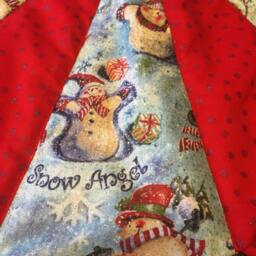 Christmas Tree Skirt, Table Top, Mini, Snowman, Small, Glittery, Hand Pieced, Quilted - thumbnail 2