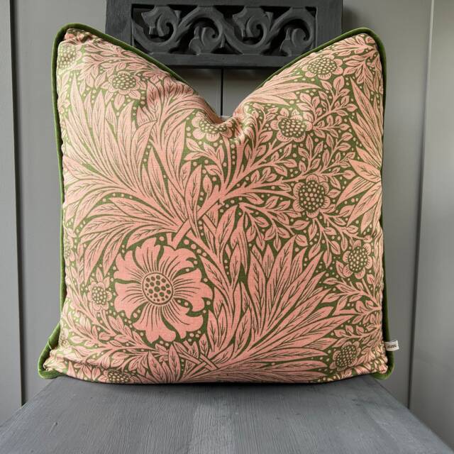 William Morris Marigold Queen Square Pink Olive Floral Sofa Cushion Pillow Cover - image 1