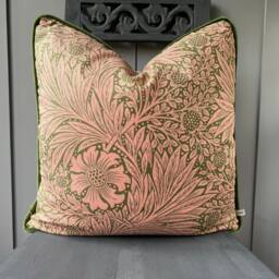 William Morris Marigold Queen Square Pink Olive Floral Sofa Cushion Pillow Cover - thumbnail 1