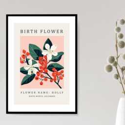 Birth Flower Print December Holly - Birthday Month Poster Botanical Wall Art Gift Idea A5 A4 A3 Framed Or Unframed - thumbnail 3