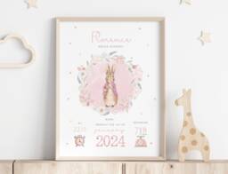 Personalised Peter Rabbit Baby Birth Details Print - New Boy Girl Gift Newborn Keepsake Pink Blue Stats Christening - thumbnail 1