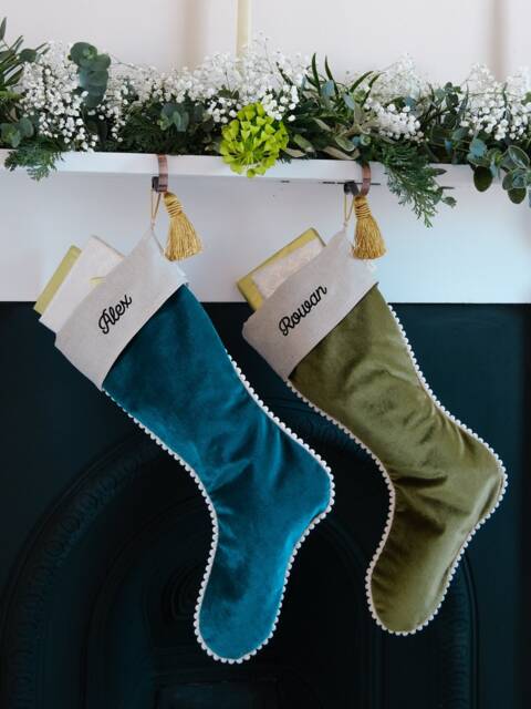 Personalised Luxury Velvet Christmas Stockings For Newlyweds - Elegant Holiday Decor With Pompoms - image 1