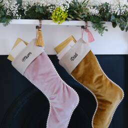 Personalised Luxury Velvet Christmas Stockings For Newlyweds - Elegant Holiday Decor With Pompoms - thumbnail 2