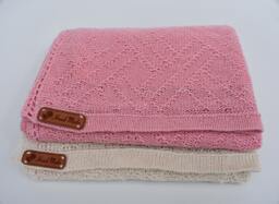 Ready To Ship Knitted Organic Baby Blanket For Crib Linen Light Afghan Wrap Throw Cover Newborn Gift Boy Girl White Pink - thumbnail 1