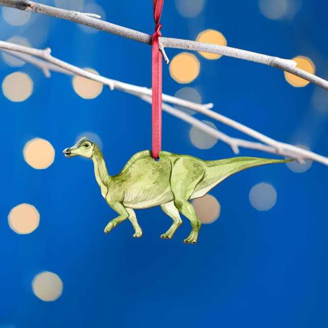 Wooden Nipponosaurus Dinosaur Christmas Tree Decoration, Birch Plywood Lover Gift, Keepsake, Watercolourart - image 1