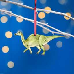 Wooden Nipponosaurus Dinosaur Christmas Tree Decoration, Birch Plywood Lover Gift, Keepsake, Watercolourart - thumbnail 1