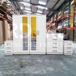 White Wardrobe, Large Wardrobe Ready Assembled Classic 4 Door Double Mirrored - thumbnail 2