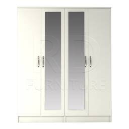 White Wardrobe, Large Wardrobe Ready Assembled Classic 4 Door Double Mirrored - thumbnail 1