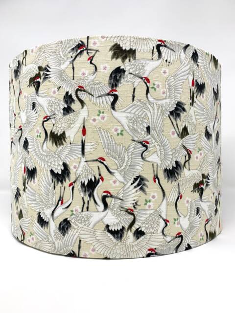 Japanese Crane Lampshade Oriental Bird Print, Cream Ivory - image 1