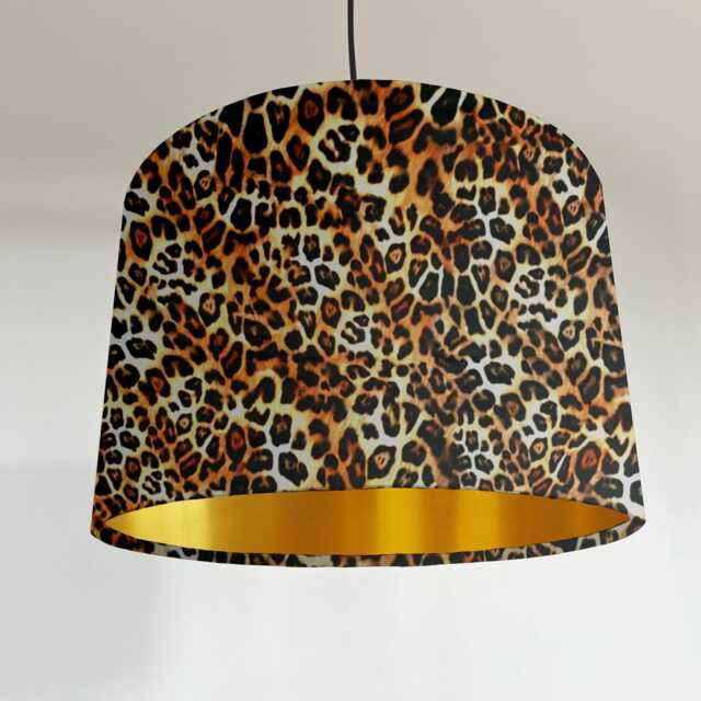 Cheetah Velvet, Drum Lampshade /Ceiling Shade With A Metallic Brushed Gold Lining - image 1