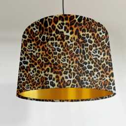 Cheetah Velvet, Drum Lampshade /Ceiling Shade With A Metallic Brushed Gold Lining