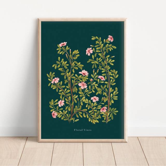 Floral Vines Art Print Moody Botanical Illustration On Matte Silk - image 1
