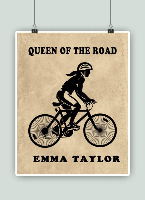 Personalized, Cycling Art Print, School Decor, Poster, Cyclist Gift, Queen Of The Road, Bike Shop Woman - image 1
