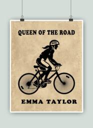 Personalized, Cycling Art Print, School Decor, Poster, Cyclist Gift, Queen Of The Road, Bike Shop Woman - thumbnail 1