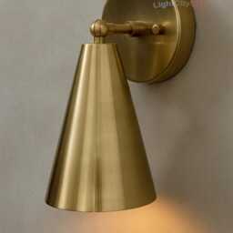 Mid Century 1 Light Raw Brass Wall Sconce - Italian Scone Lamp Cone Fixture - thumbnail 2