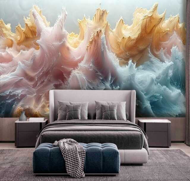 White Pink Gold & Blue Marble Wallpaper Colorful Abstract Waves Wall Sticker Decor Bedroom Mural Customizable Design Removable Murals - image 1
