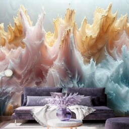 White Pink Gold & Blue Marble Wallpaper Colorful Abstract Waves Wall Sticker Decor Bedroom Mural Customizable Design Removable Murals - thumbnail 2