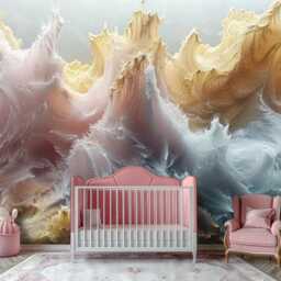 White Pink Gold & Blue Marble Wallpaper Colorful Abstract Waves Wall Sticker Decor Bedroom Mural Customizable Design Removable Murals - thumbnail 3