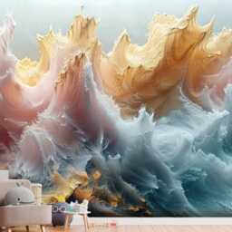 White Pink Gold & Blue Marble Wallpaper Colorful Abstract Waves Wall Sticker Decor Bedroom Mural Customizable Design Removable Murals - thumbnail 4