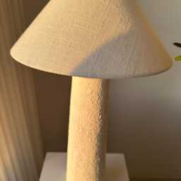 Japandi Style Ceramic Table Lamp - Large Textured Wabi Sabi Nordic Inspired & Linen Shade For Bedroom, Living Room Or Dressers - thumbnail 4