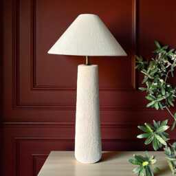 Japandi Style Ceramic Table Lamp - Large Textured Wabi Sabi Nordic Inspired & Linen Shade For Bedroom, Living Room Or Dressers - thumbnail 3