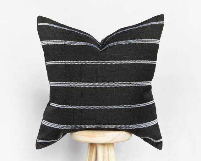 stripe Farmhouse Black & White Country Pillow Cover Cushion - image 1