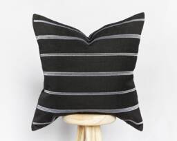 stripe Farmhouse Black & White Country Pillow Cover Cushion - thumbnail 1
