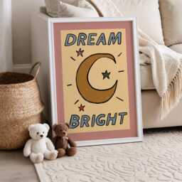 Dream Bright Kids Wall Art Print, Nursery Decor, Cute Moon Illustration For Children's Room, Inspirational Art, Unframed - thumbnail 3