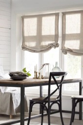 Relaxed Roman Shade, Beige Faux Linen, Custom Window Shade - thumbnail 1